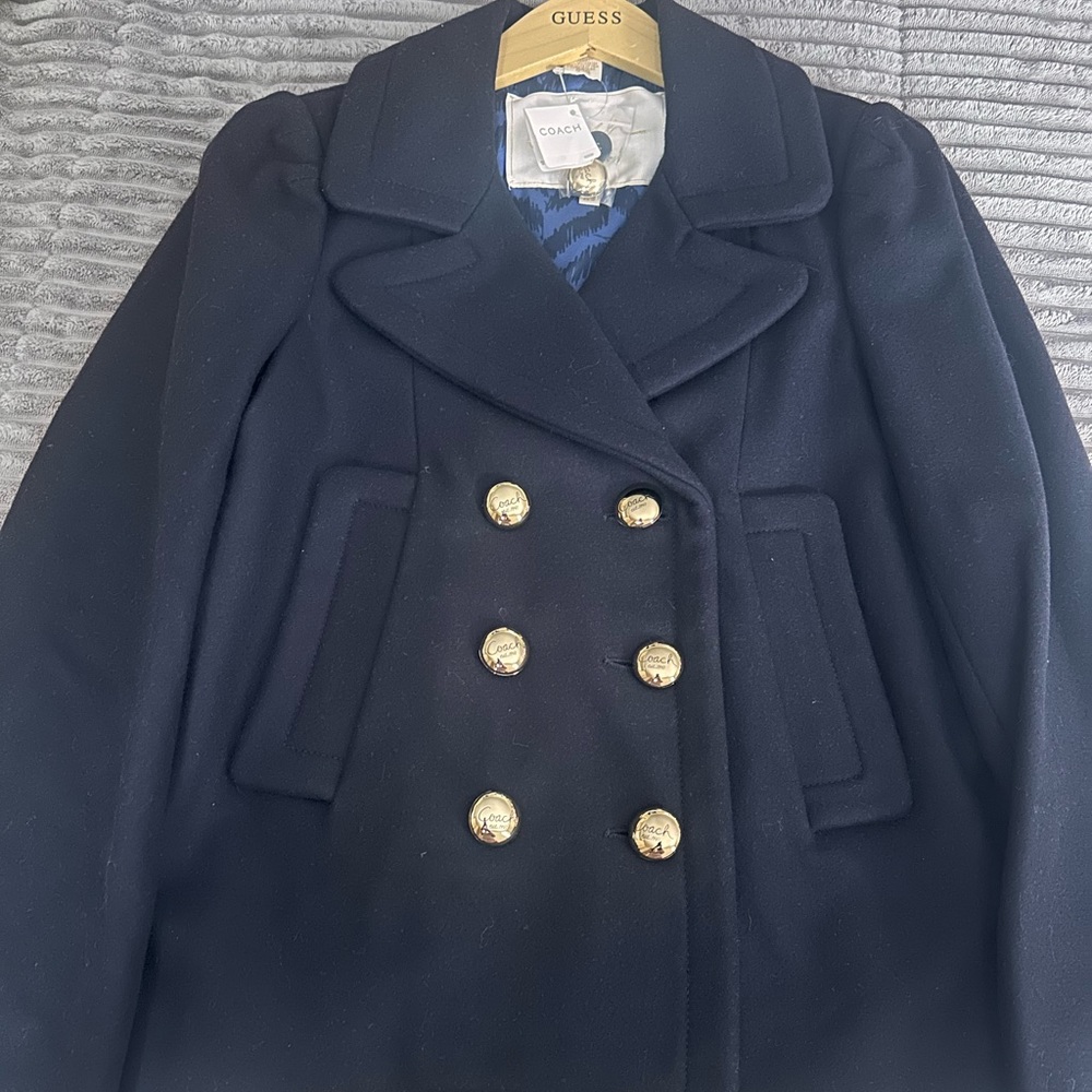 Size Extra small double breasted Coach Navy Blue Wool Pea Coat